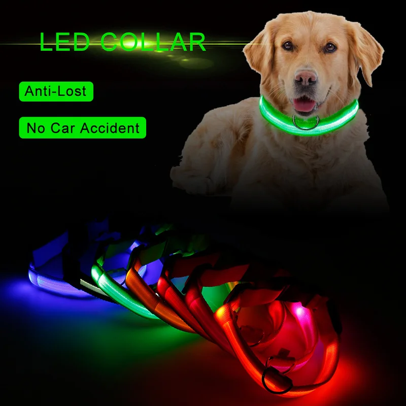 

Dogs Luminous Fluorescent Collars Nylon LED Pet Dog Collar Night Safety Flashing Glow In The Dark Dog Leash Pet Supplies