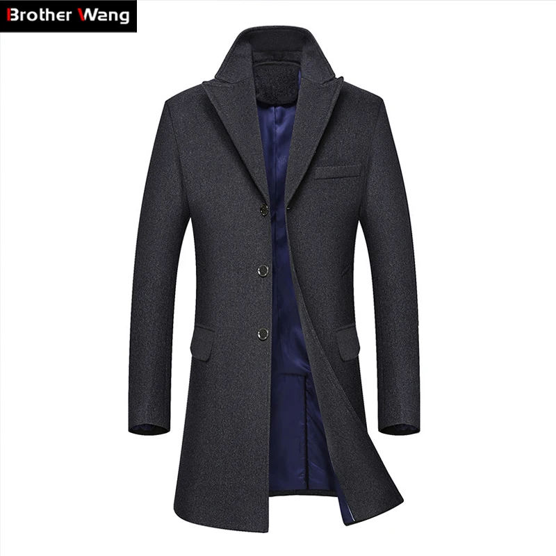 

Brother Wang Brand 2019 Autumn Winter New Men's Long Trench Coat Fashion Business Casual Wool Slim Woolen Coat Jacket Male