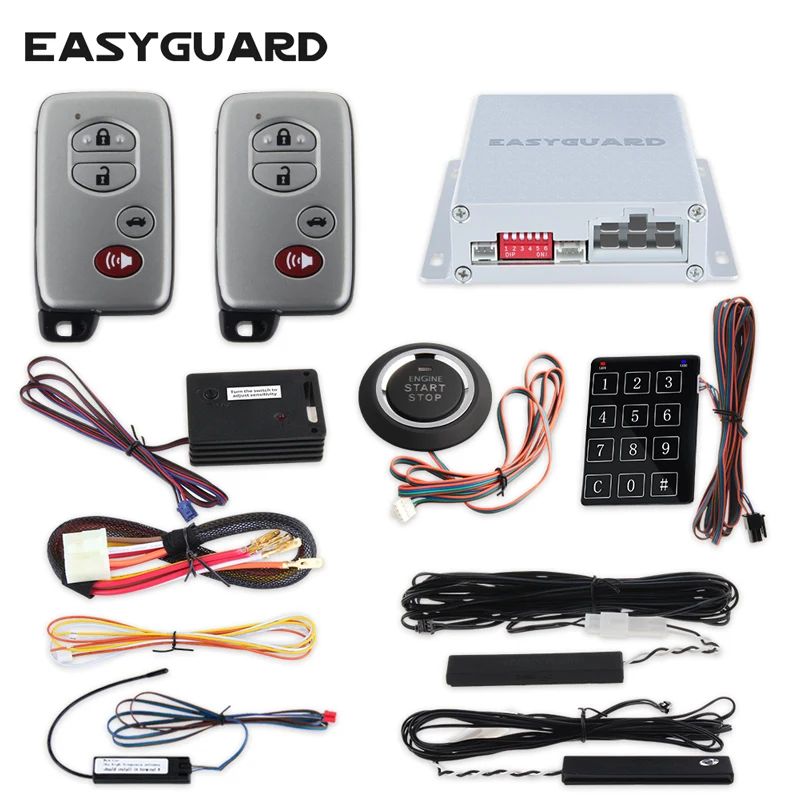 EASYGUARD PKE car alarm Rolling code remote engine start keyless go system touch password entry vibration