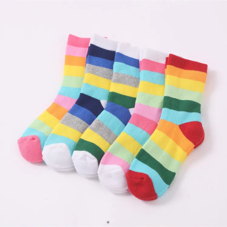 High Quality Toddler Baby Socks Boy Girl Rainbow Striped Cotton Socks Kids In tube Socks