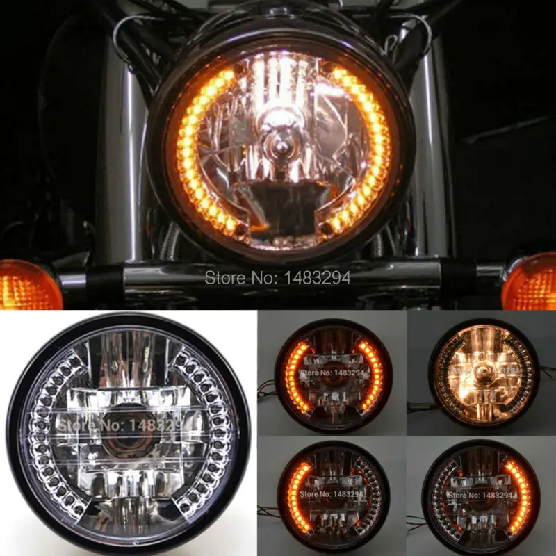 Круглый светильник для мотоцикла 7 дюймов с поворотным сигналом Harley XL883 1200 Chopper Cafe
