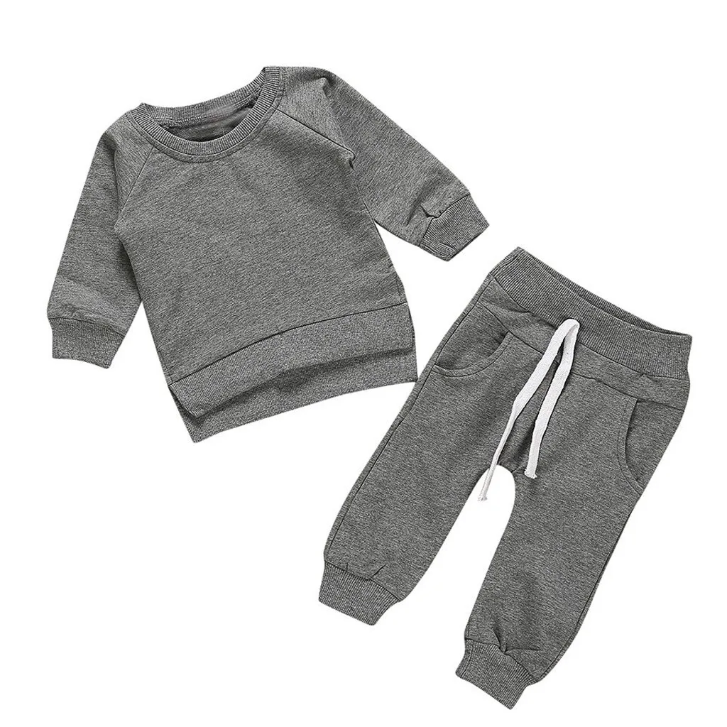 Children Clothing Sets Toddler Kids Baby Boys Girls Solid Tops Pants Homewear Casual Soft Kids Autumn Winter Outfits Sets C50