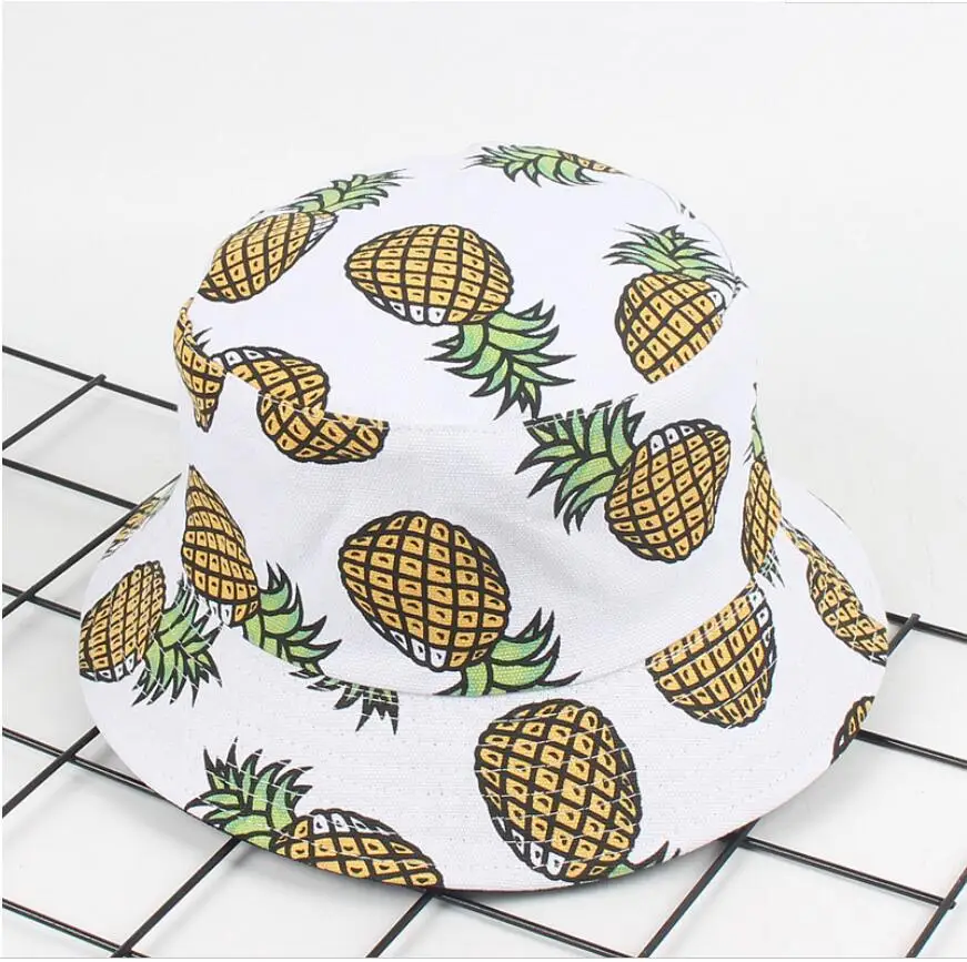 2018 Two Side Reversible pineapple Bucket Hat cap Bob Caps printed