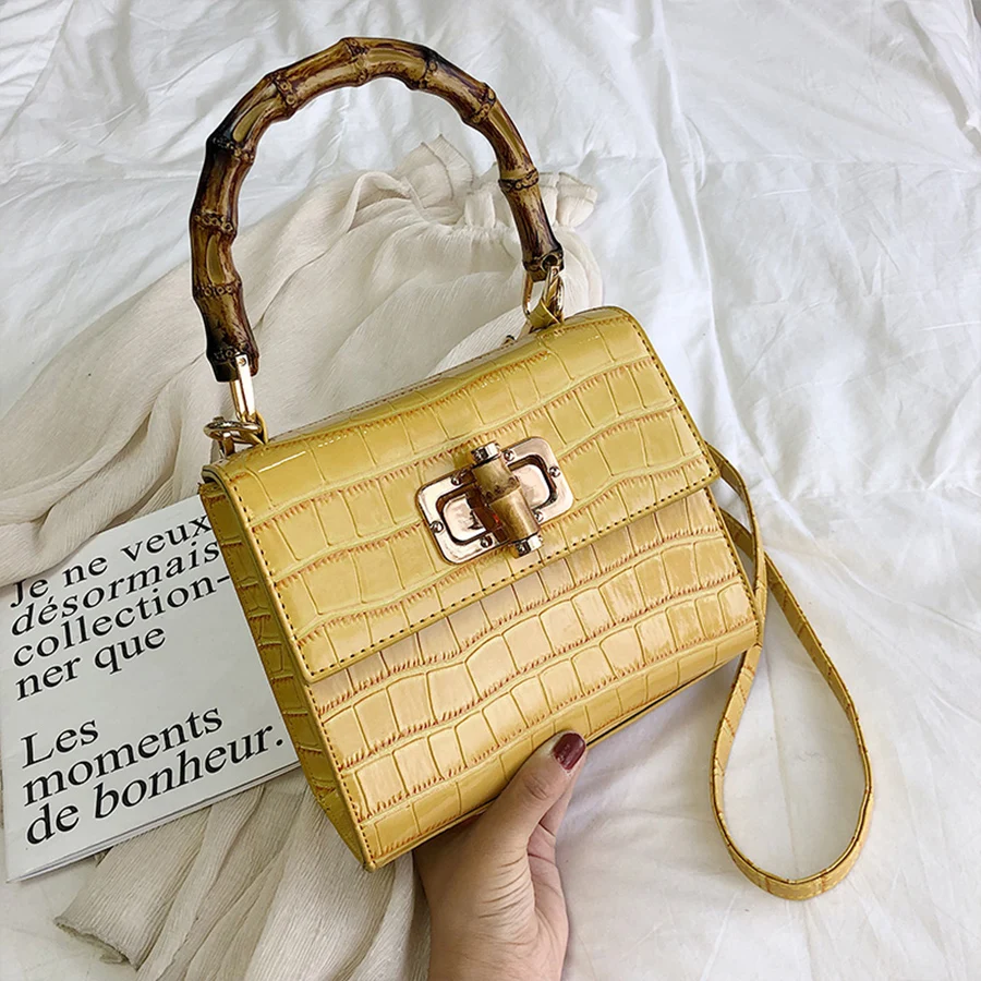 

Vintage Alligator Bamboo Handle Women Handbags Crocodile Pattern Pu Women's Shoulder Bags Top-handle Woman Totes Ladies Hand Bag