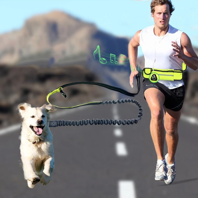 Baratos Multifunción impermeable bolsillos deportes correr trotar perro Correa cachorro tracción cuerda cadena collares arnés de mascotas suministros
