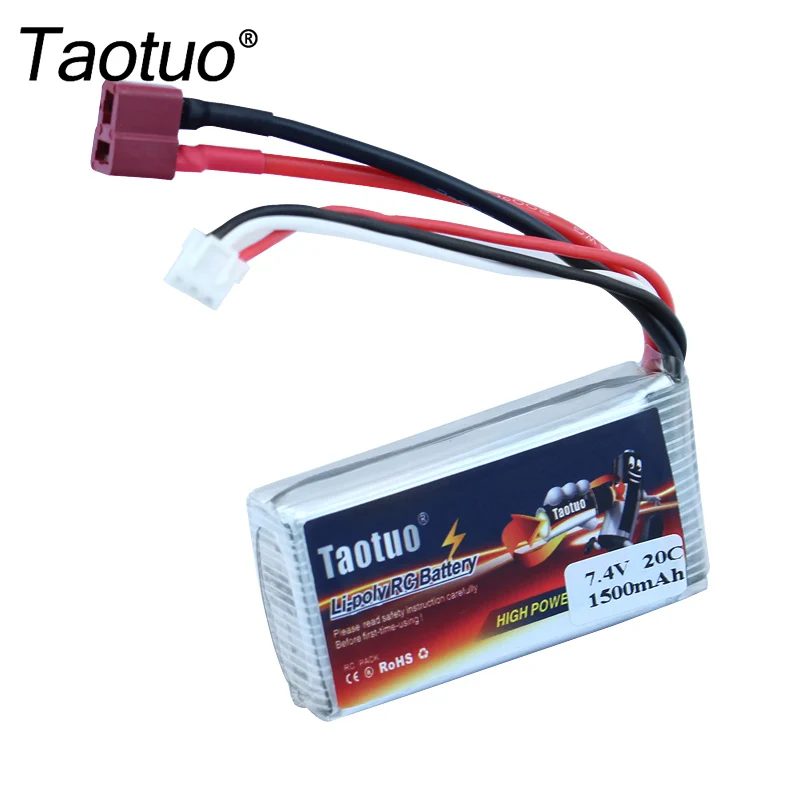 

Taotuo Li-polymer Lipo Battery 7.4v 1500mah 20C T Plug For WLtoys V913 RC Helicopter Car L959/L969/L202/K959 Bateria