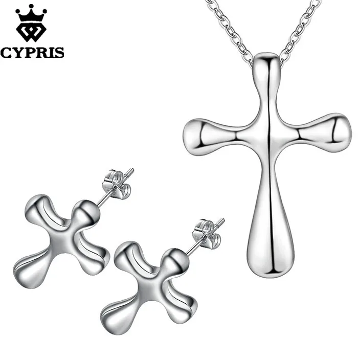 

CYPRIS wholesale retail set wedding party bridal party jewelry sets fashion silver jewellery earring necklace CROSS Jesus God