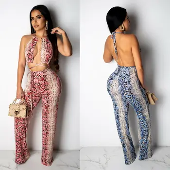 

Hirigin Women 2Pcs Co-ord Set Hollow Out Backless Halter Crop Top Pants Playsuit Ladies Summer Jumpsuit Romper