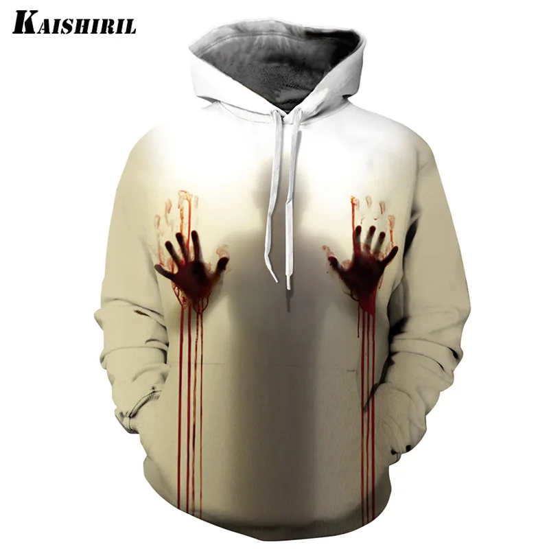 

Halloween Hoodies Men 2018 3D Blood Handprint Streetwear Hip Hop Sweatshirt Off White Harajuku Mens Hoodie Couple Pullover
