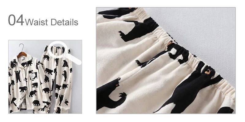 Милые хлопковые Пижамные комплекты с белым медведем для влюбленных; Повседневная Свободная рубашка с длинными рукавами и штаны; комплект из 2 предметов; весенне-осенняя одежда для сна; домашняя одежда