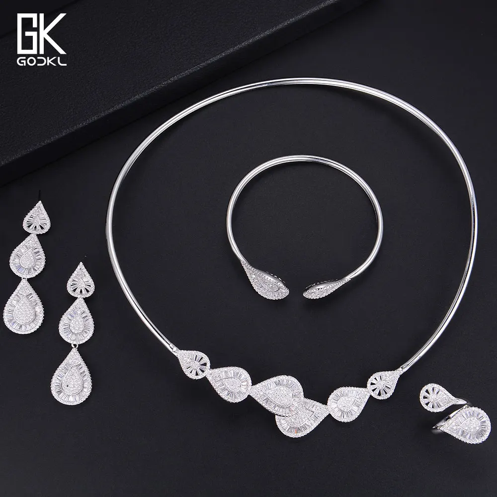 

GODKI Luxury Flower Necklace Earring Sets Cubic Zircon Water Drop jewelry Sets for women Wedding Indian Bridal Jewelry Sets 2018