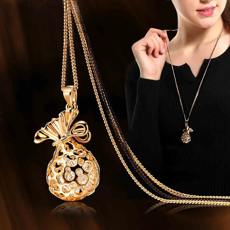 

Lucky Money Bag Long Necklaces & Pendants For Women Simple Elegant Trendy Jewelry Sweater Chain