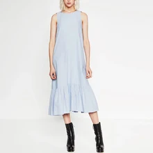 Women Summer Sleeveless Denim Dress Vestidos Casual Loose Large Size Long Dress Flouncing Cocktail Wear XB63001