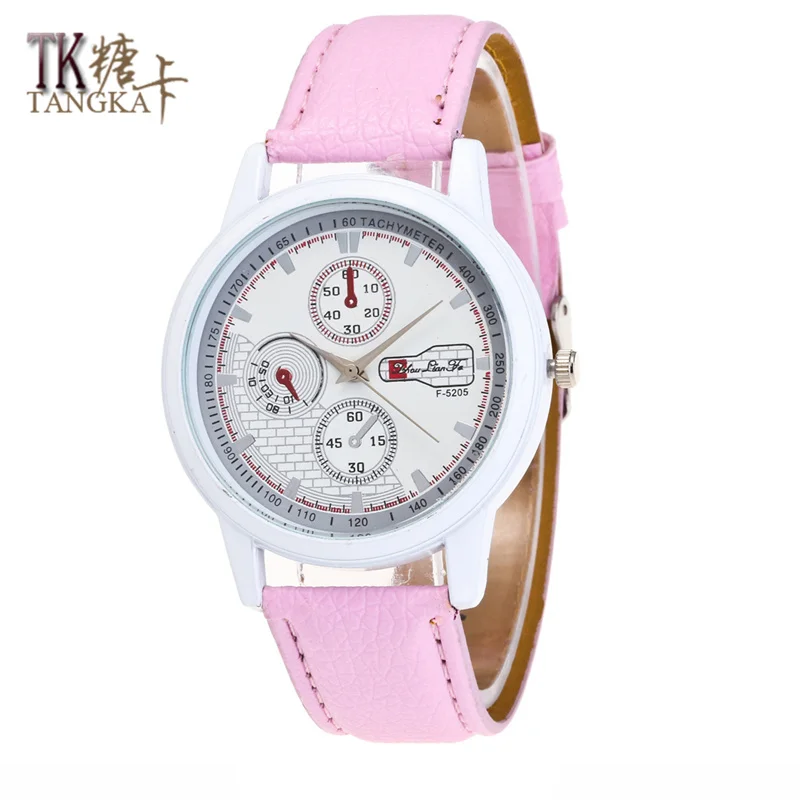 

The new fashion female watch clock digital white edge color leather strap simple fashion watch