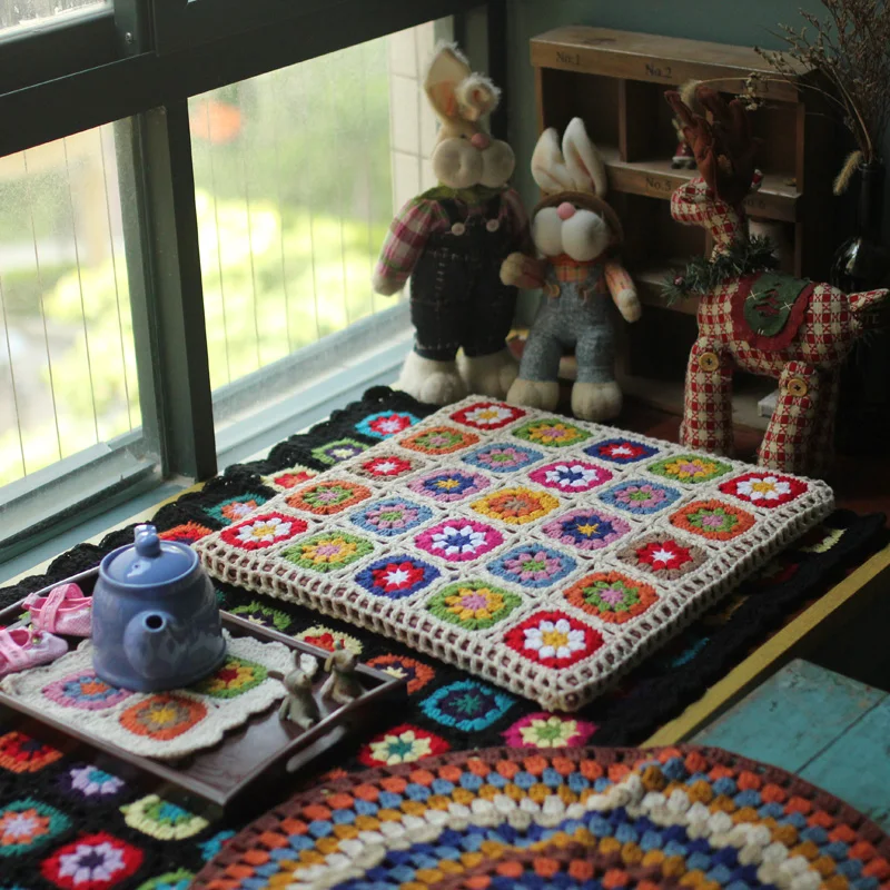 

Handmade South Korean TV square thick sofa mat Tea Ceremony Hand hooked fashion crochet blanket cushion felt pastoral style