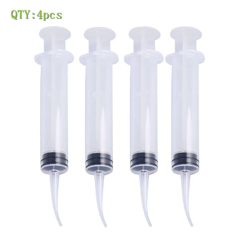 Dental Care 4Pcs/Set Disposable Transparent Dental Irrigation Syringe With Curved Tip 12cc