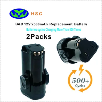

2PCS 2.5Ah 18650 battery pack BD12C Li-ion Battery 12V Replacement for Black & Decker BL1110 BL1310 BL1510 LBX12 LBXR12 battery