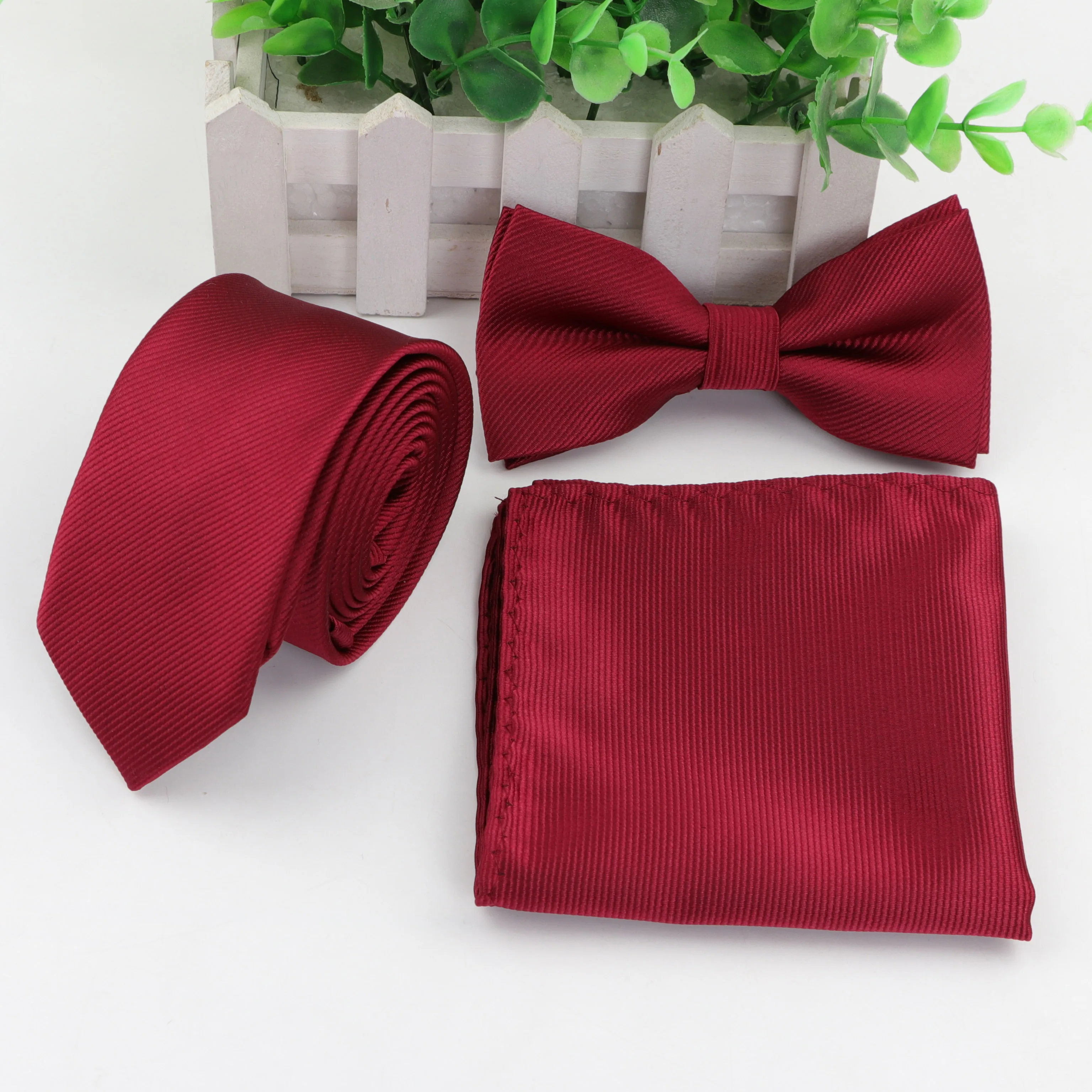 Strip Colorful Neck Tie Set For Men Slim Necktie Bowtie Handkerchief Suit Ties Cravat Butterfly Corbatas