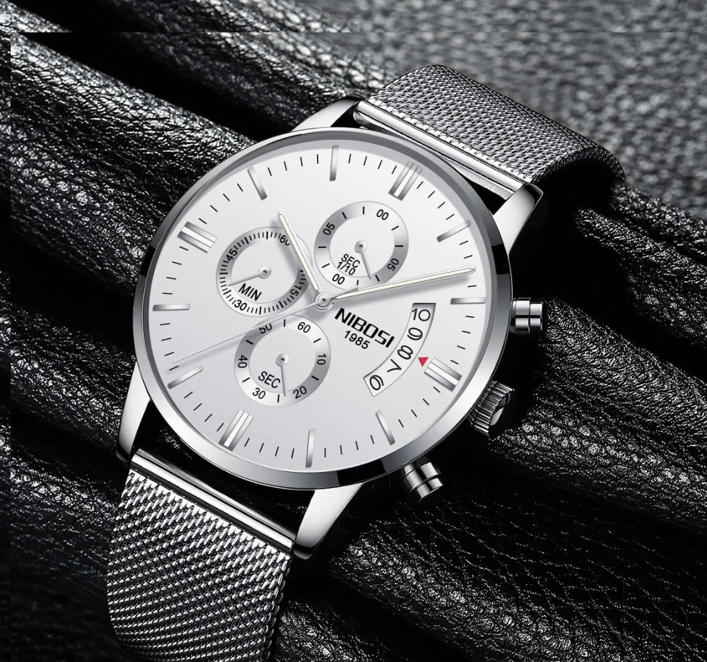 Nibosi Chronograph mens watches top brand luxury leather strap Waterproof sport wrist watches relogio masculino esportive grande (2)