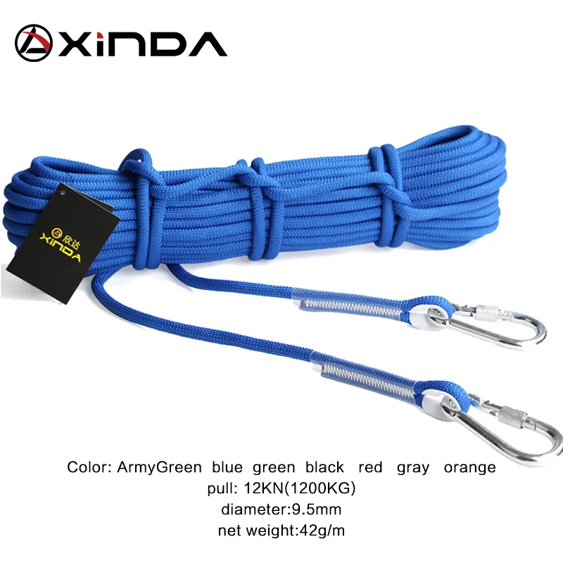 XINDA 10 м профессиональный шнур для скалолазания, аксессуары для походов, веревка 9,5 мм Диаметр 2600lbs, высокопрочный шнур, безопасная веревка