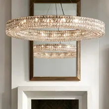 Light luxury RH American chandelier RH modern living room crystal lamp new classical circle luxury villa outlet restaurant light light luxury crystal chandelier post modern minimalist atmosphere restaurant lamp designer model villa luxury living room lamp