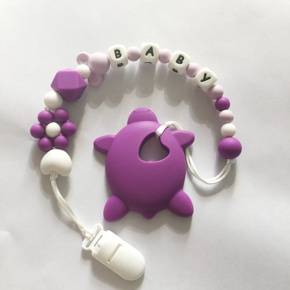 Personalized Name Silicone Teething Pacifier Clips With Turtle Silicone