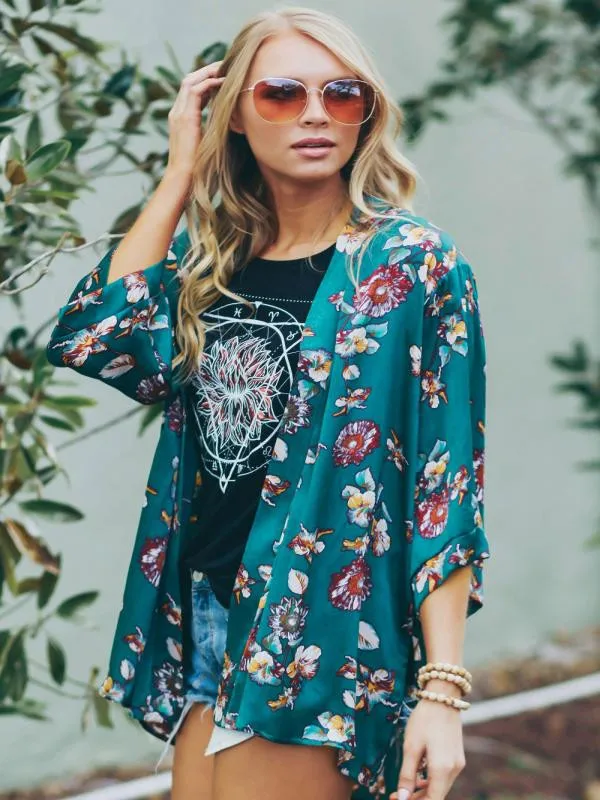 

Women Casual Vintage Cardigan Ladies 2018 Summer Long Crochet Chiffon Kimono preto Loose flora printed Blouse Tops 18AUG20