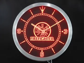 

nc0138 Fire Fighter Ladder AXE Helmet Neon Light Signs LED Wall Clock