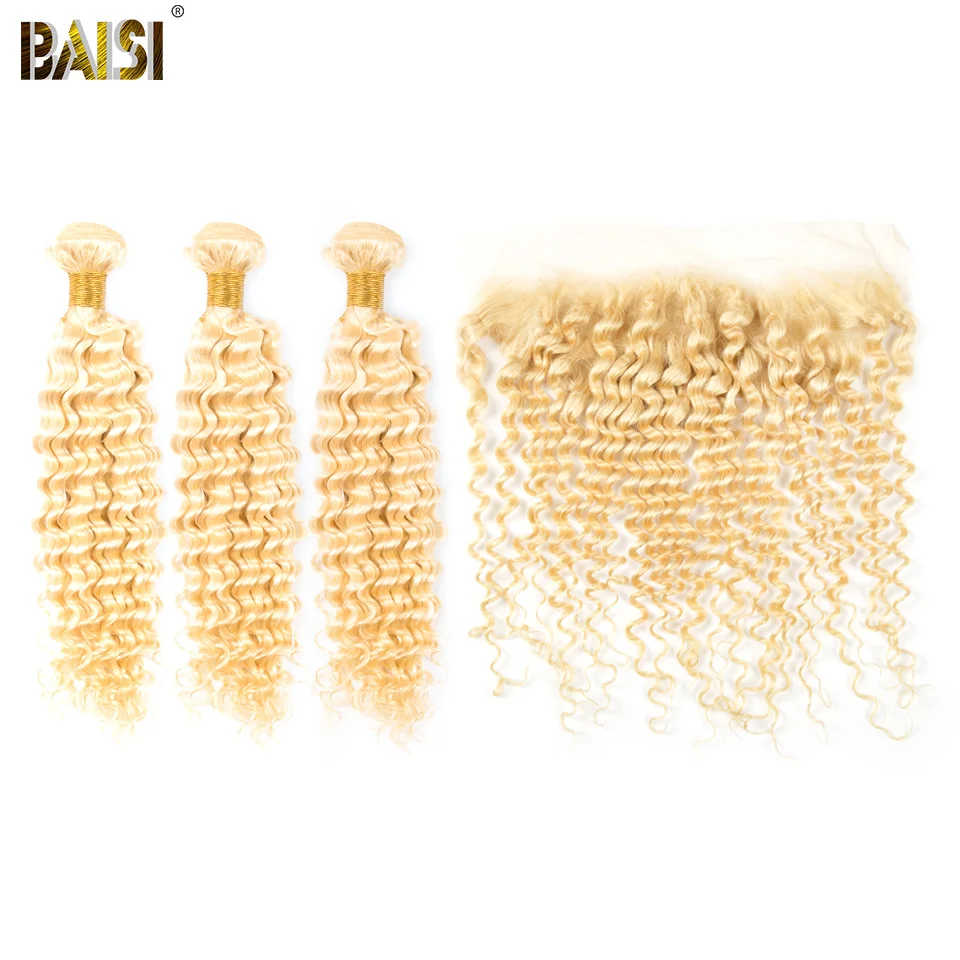 

BAISI Hair Peruvian Deep Wave Hair 613 Blonde Colored Hair 3 Bundles with Frontal 100% Human Hair Weave