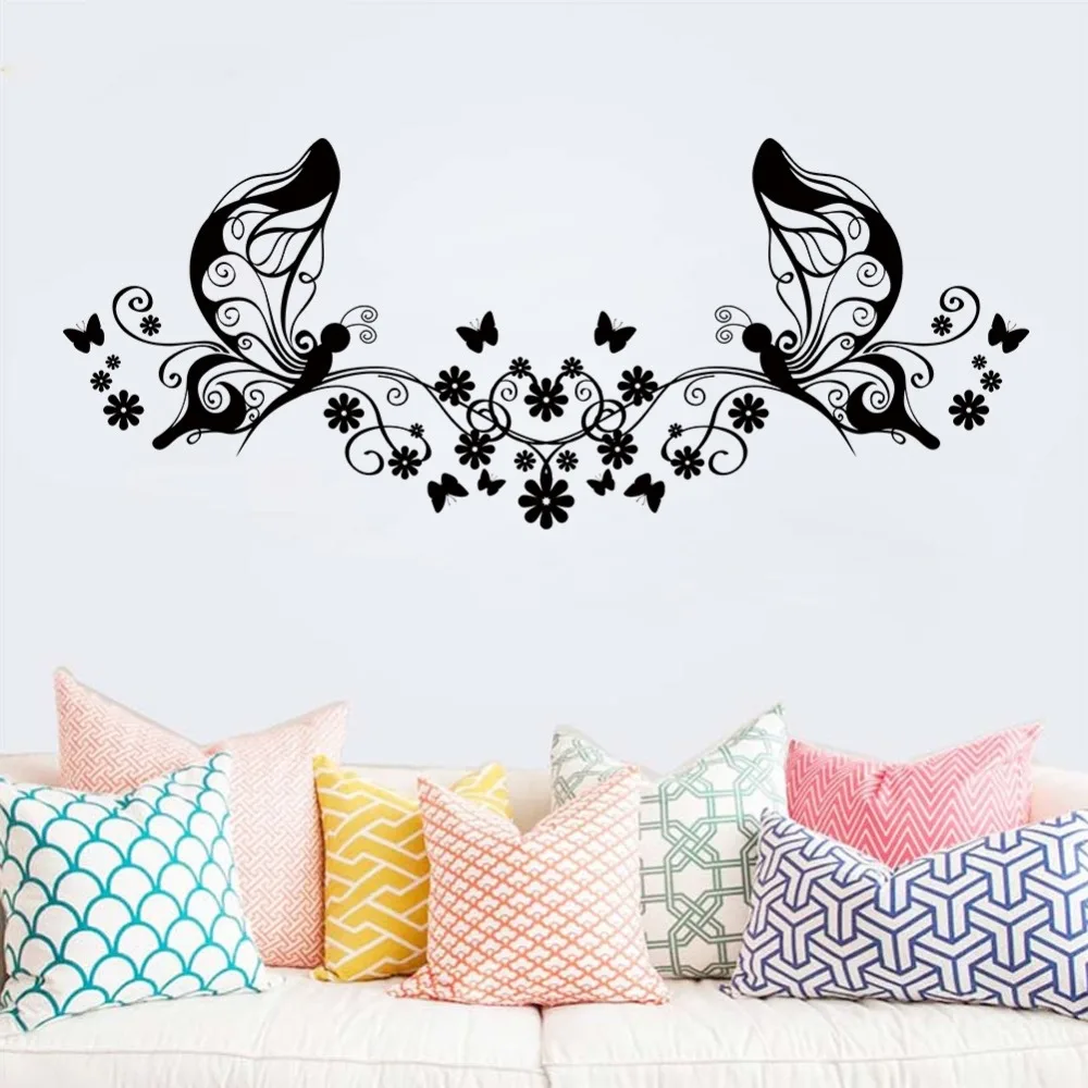 Butterfly Vine DIY Black Flower Wall Sticker art Decal Vinyl Mural home