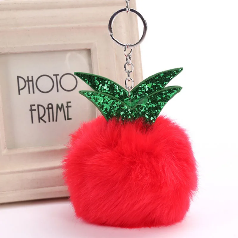 

Fashion Fluffy Ball Pineapple Key chain Plush Ball Keychain Excelent Quality For Women Key Ring For Bag Jewelry WJ5534