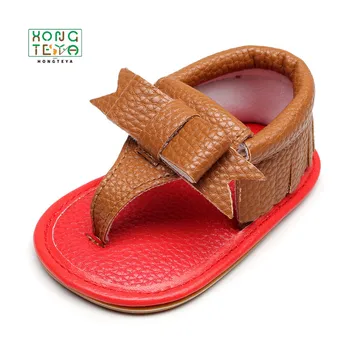

Summer Newborn Sandals PU Leather Tassel Red Bottom Sandals For Baby Girls Hard Sole Non-slip Baby Shoes
