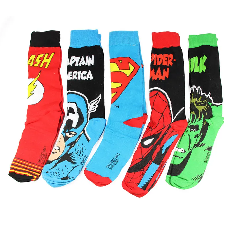 XAXBXC новые мужские хлопковые носки комиксы мультфильм Мстители Халк Супермен флэш трикотажные до середины голени повседневные мужские носки 12 пар/лот - Цвет: random mixed color