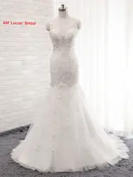Новый Свадебные платья Русалочки глубокий v-образный вырез сзади Аппликации Свадебные вечерние платья невесты сказка платье принцессы