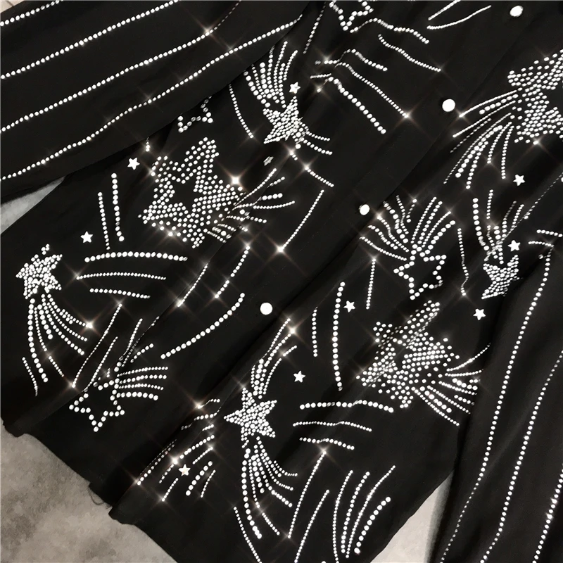 Звезда бисером женские черные рубашки с длинным рукавом весенняя блузка