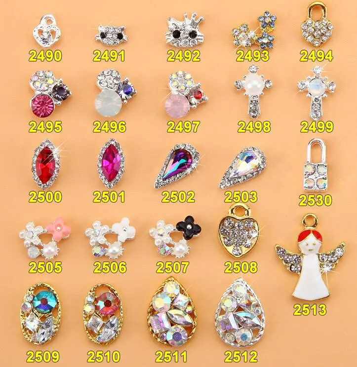 

20pcs New glitter 3D alloy gold strass nail art charms colored rhinestone diamond jewelry for nails decoration