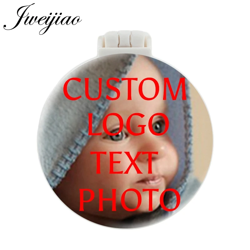 

JWEIJIAO Custom Photo Print Folding Pocket Mirror With Massage Comb White Plastic Compact Portable Makeup Mirror Tools NA01