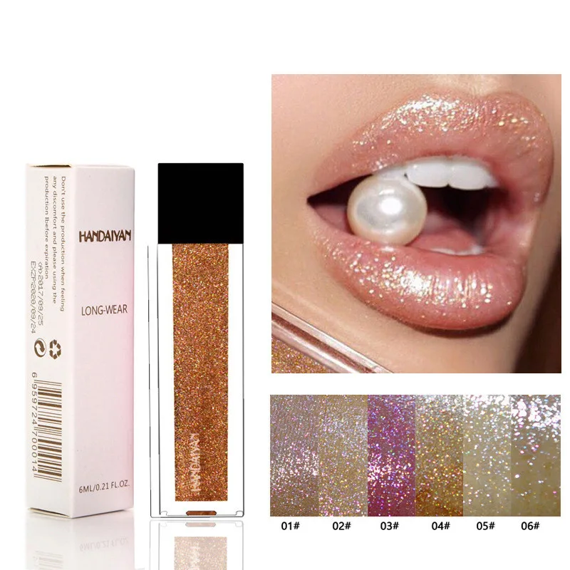 

New Makeup HANDAIYAN Diamond Shining Glitter Lip Gloss Tint Long Lasting Waterproof Shimmer Liquid Velvet Lipstick Matte Beauty