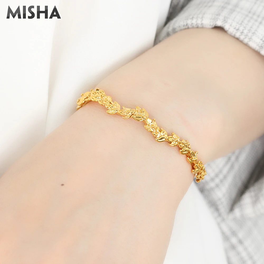 MISHA новые браслеты для женщин ручной работы Золотые лавровые листья дизайн шикарные новые браслеты регулируемый размер L722