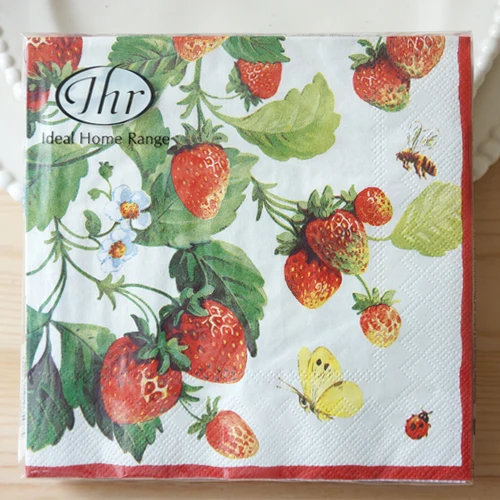 2 x Deoupage paper napkins IHR Fresh strawberries paper napkins 33x33cm