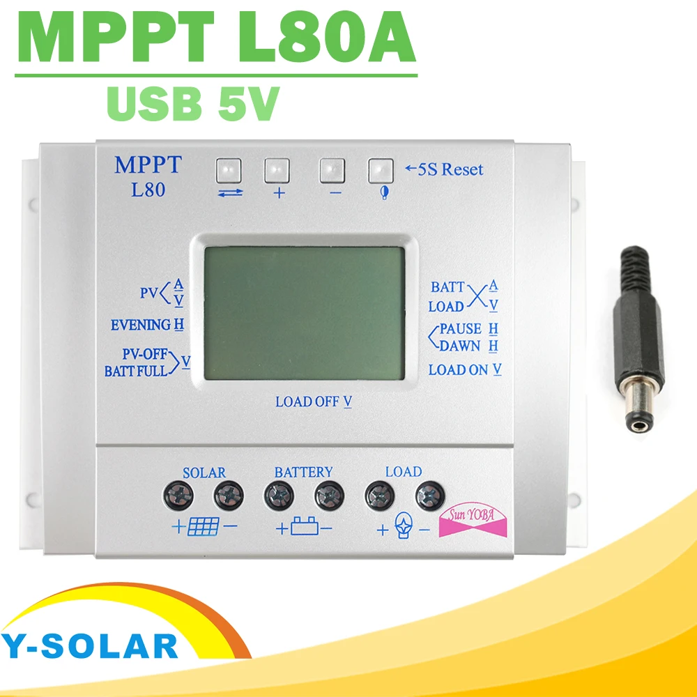 

Y-SOLAR MPPT 80A Solar Charge Controller 12V 24V Regulador Solar 80A for Max 48V Input with Light and Timer Control USB 5VOutput