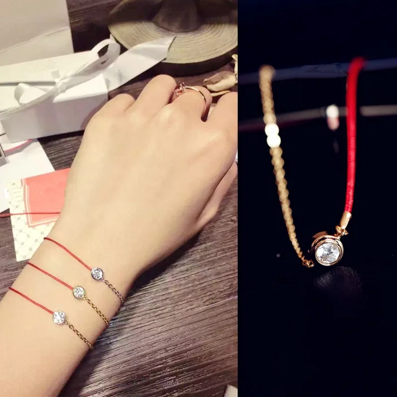 

2017 new simple zircon rose gold-color link chain lucky red line bracelets & bangles fashion gift all match