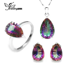 Venta al por mayor Caliente de Las Mujeres Gem Stone Pear 4.5ct Genuino Rainbow Mystic Topaz Colgante Del Pendiente Del Anillo Sólido Puro 925 plata