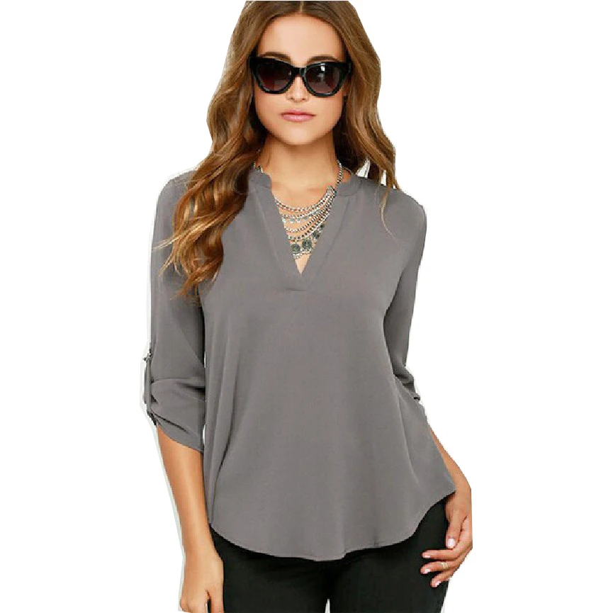 

Blouse women 2019 new fashion plus size V-neck long sleeve fold sleeve loose chiffon shirt blusa feminina Vestidos EFF6115