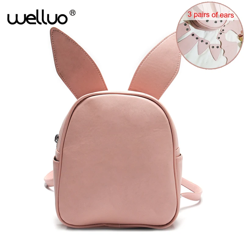 

Women Leather Backpack With Three Pairs of Ears Girls Small Back Pack Cute Modeling Trend Backpacks Bat Wings Shoulder Bag XA14B