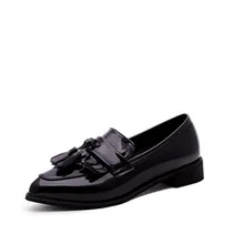 Fashion Elegant Women Oxford Shoes Spring Summer British Style Pointed Toe LoafersTassel Carved Brogue Shoe Flats Zapatos Mujer