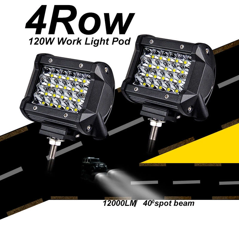 

1pcs 4 inch 120W 24LED 120W 6000K-6500K Work Light Bar Spot Beam Off-road for Jeep Lamp Driving LED Work Light