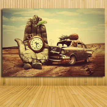

Canvas Painting hand watch car pineapple parrot Surreal Canvas Poster Print for living room home wall decoration