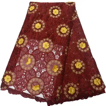 

African Cord Lace Guipure Water Soluble Lace For Party Dress High Quality Rhinestones White African Cord lace Fabric HXE01