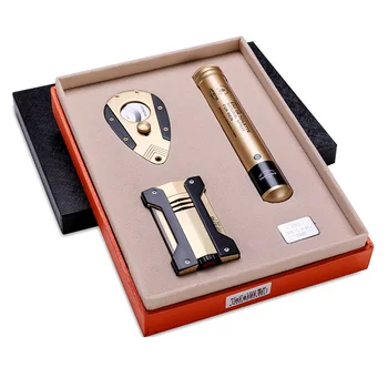 

cigar lighter set portable cigar cutter single cigar tube three-piece suit CL-T020